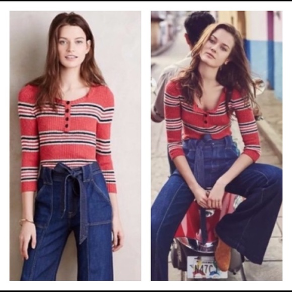 Anthropologie Sweaters - Anthro. Sanctuary Ribbed Stripe Henley Sweater